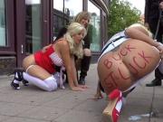 Bare ass blondes pissing in public