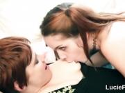 Amateur lesbian teenies get their slim twats licked and pound
