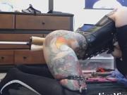 Tatted Slut Gets Two Dildos Rammed Deep In Her Phat Ass