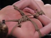 Brunette slave flogged in several hogties