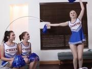 Petite teen cheerleader squad fuck their perv coach