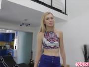 Skinny blonde stepsis bored and fucks her stepbrother