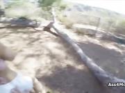 Stranded busty beauty fucked outdoors