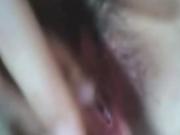 Asian with nice tits put a marker in her hairy pussy