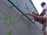 Blonde deep throats monster cock in public