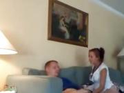 Slutty girl enjoys fucking on sofa