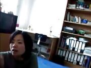 Chinese slut jerks hard cock and blows it off