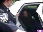 Long black dong for slutty female cops outdoors