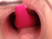 Sexy girls uses speculum and vibrator