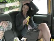 Assfucked stockinged babe squirts in cabbie backseat