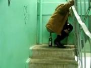 Russian Partygirl Rides A Booze Bottle On The Stairs Of Her Ghetto Apartment