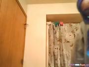 ebony American teenie Masturbates Her hairy Pussy With A Vibrator On The Bathroom Floor