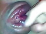 Spreading those meaty pink lips
