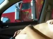 Crazy Milf Flashes Her Pierced Tits And hairy hole Pussy To A Truck Driver