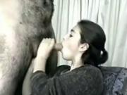 Hot Girl Gives Her hairy snatch BF A cock licking And Swallows