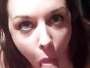 Blue eyed beauty eating cum a lot of it