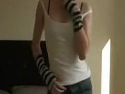 My slim and pretty paramour gives me a cyber fuck show