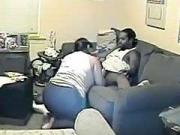 White chubby teen fucks a black guy on the sofa