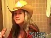 American Cowgirl Gives Her BF A cock licking In The Bathroom And He Cums On Her Leg
