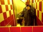 Old Man Gets A sloppy head From A Girl In A Public Toilet