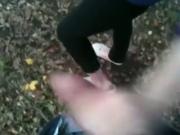 teen Gives Her BF A handjob In The Forest And Lets Him Cum On Her Underwear