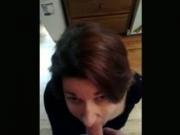 Nerdy wife Sucks Off Her Man In The Kitchen And Swallows