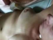 elderly porn cheating shaved pussy gets a Cum shower on her tits