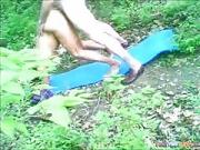 mature dark hair chick Gets Doggystyle Fucked On A Blanket In Nature