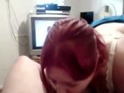 red hair babe Girl Sucks Cock And Swallows While Her BF Watches Porn