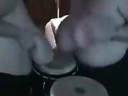 chubby nymphos are playing drums with their big knockers