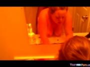 Chubby White Girl Watches Herself Get Doggystyle Fucked In The Mirror By Her Black BF And Swallows