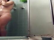 girl tapes herself naked in the shower