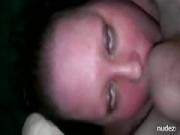 Guy jerks off and dumps his load on chubby girls face