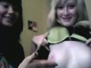 A blonde pussy And A nude brunette teeny Flash Their Big Tits