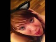 unshaved pussy With Cat Ears Sucks Her BFs Cock POV On The Sofa