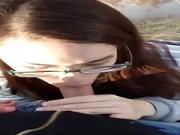 Cute amateur With Glasses Sucks Dick Dry Outside