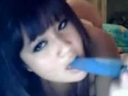 Asian American Teen With Awesome Ass Masturbates With A Dildo On Her Bed