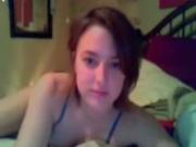 Cute teenie With Huge Tits Rubs Her deep penetration Pussy On Her Bed