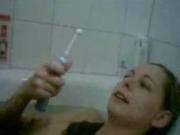 German blonde pussy teeny Masturbates With A Toothbrush In The Bathtub