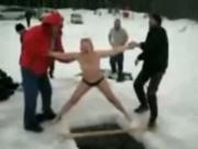 Crazy Girl Goes Skinny Dipping In A Frozen Lake