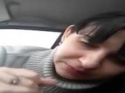 Streetslut sucks and jerks me off in my car shows off the cum in her mouth and spits it out