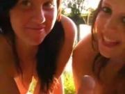 Lucky German Guy Gets A dick sucking From 2 Girls Near The River