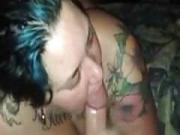 Tattooed big beautiful woman swallows anything