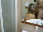 Bathroom Mirror BJ Cheater cock licking With My Stepsister In Law