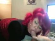 Chubby Girl With Purple Hair Loves Sucking Cock