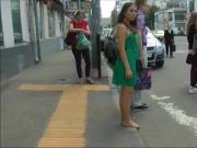 Gorgeous amateur babe enjoys walking barefoot down town