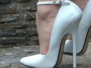 Tall and sexy white ankle strap heels