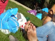 Sexy Older Woman Relaxes At Picnic While Her Beautiful Little Feet Get Dirty