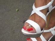 Hot Strapped White Sandals with Painted Nails