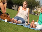 Barefoot girls out in a park